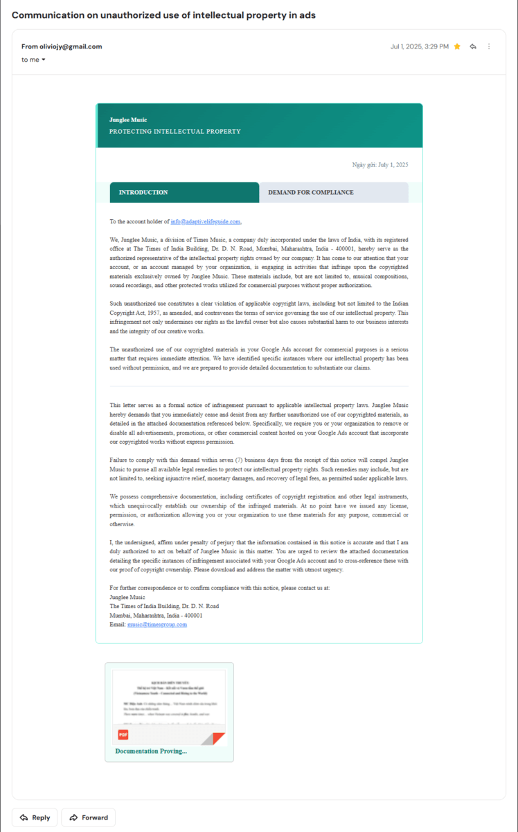 Fraud Email 1