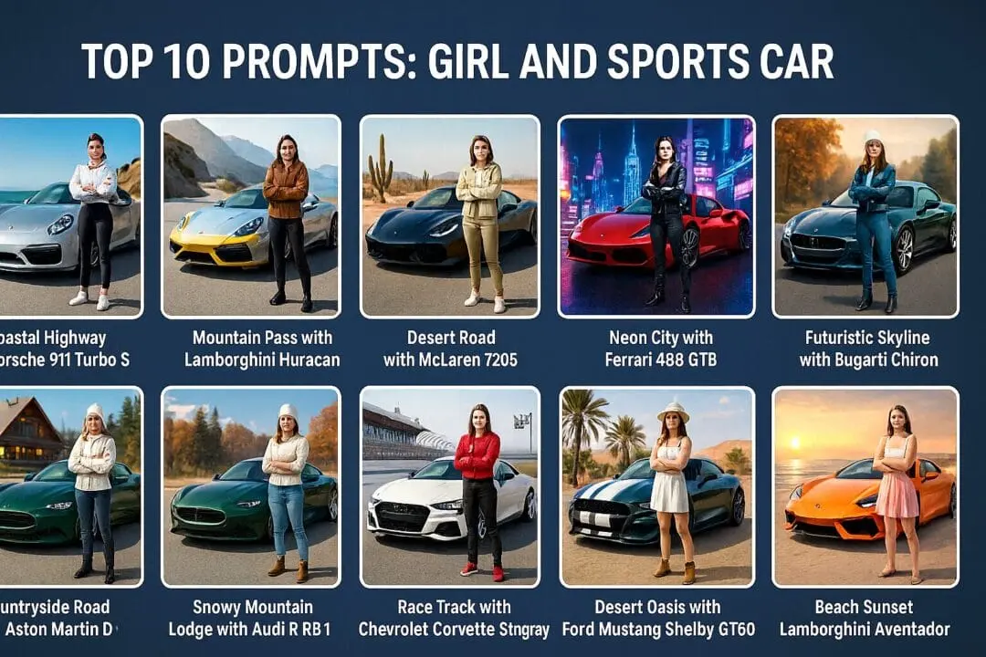Top 20 Google Gemini Prompts for Girls & Boys with Luxury Sports Cars 2 prompt for gemini ai girl
