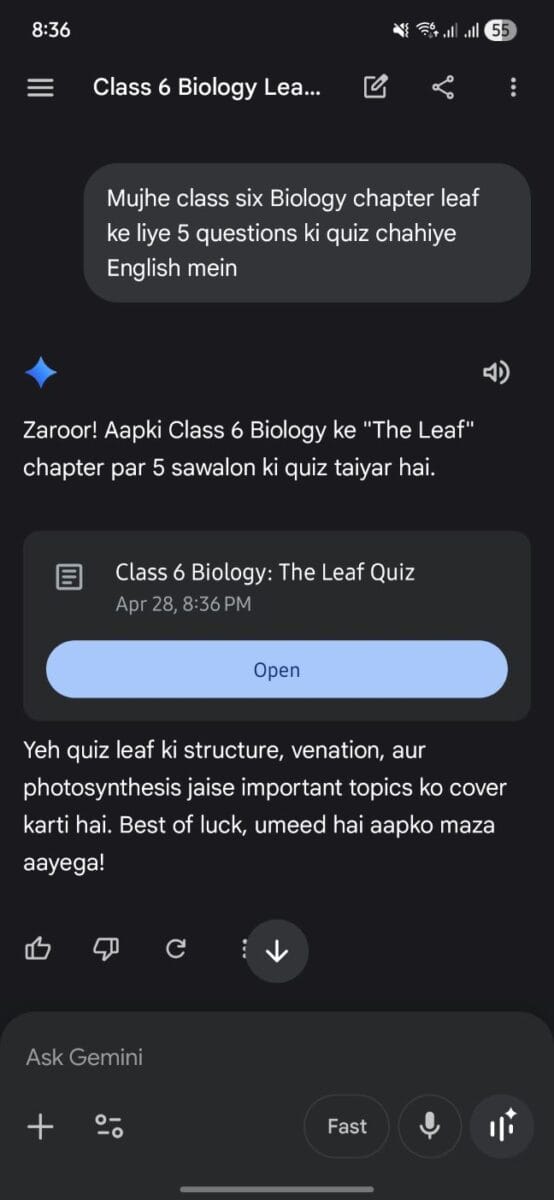 Gemini AI mobile interface showing a Hindi voice prompt