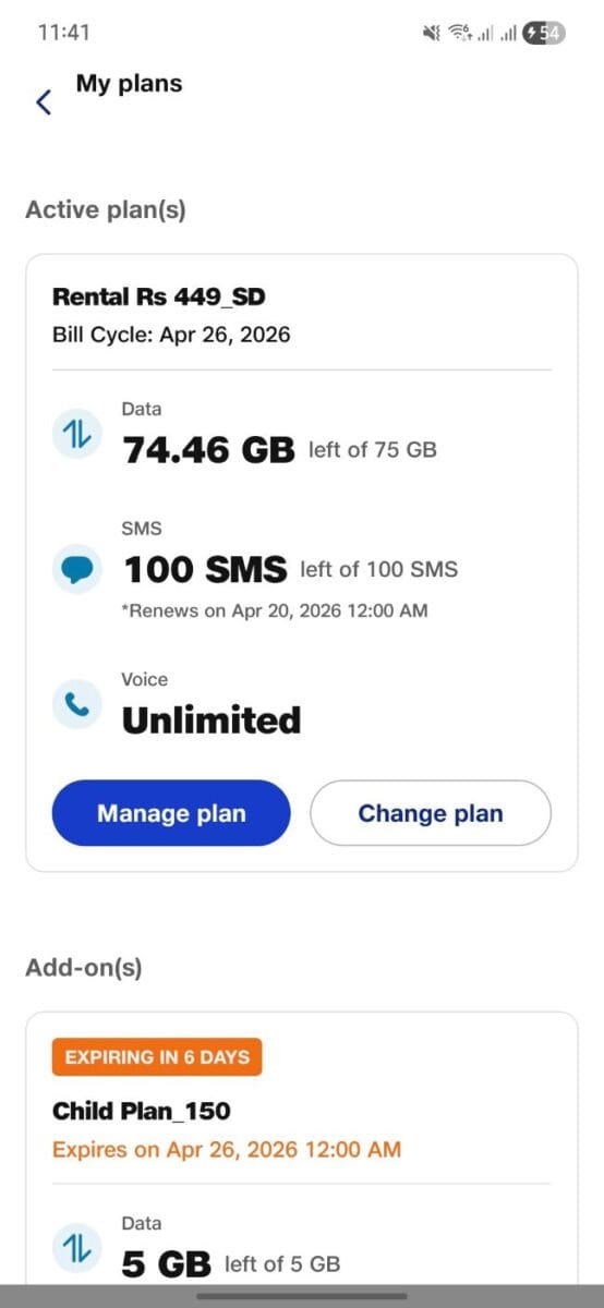 Jio True 5G unlimited data status on Samsung S24 FE