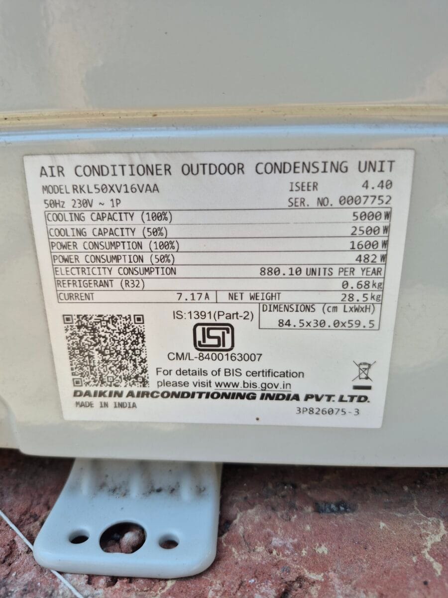 My Daikin AC Specs