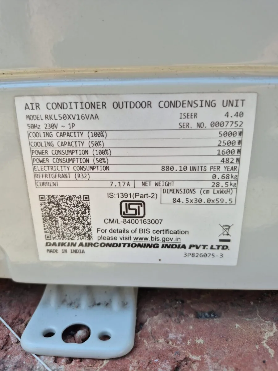 My Daikin AC Specs
