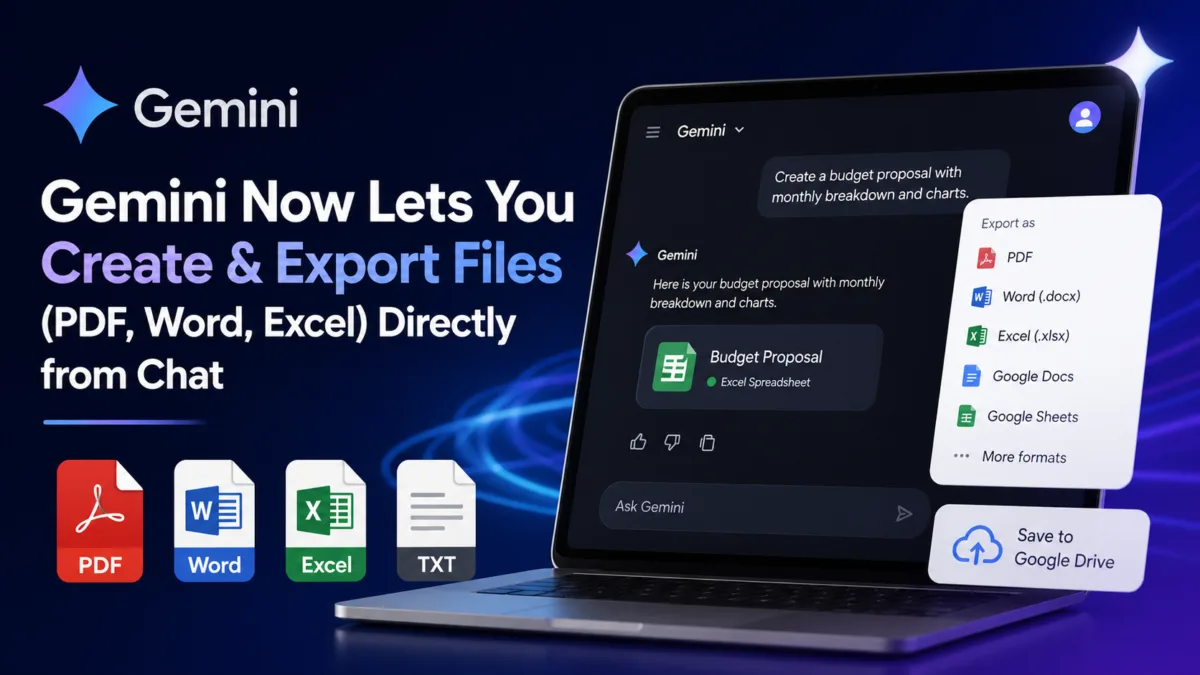 Gemini Now Lets You Create & Export Files (PDF, Word, Excel) Directly from Chat 1 create and export files directly from the chat