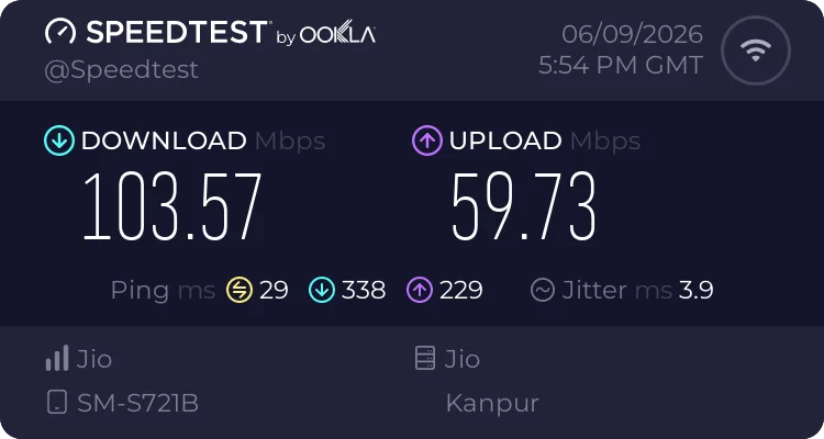 June 9 Speedtest result