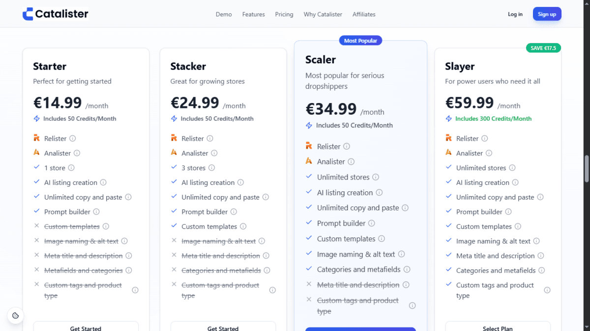 Catalister pricing plans comparison