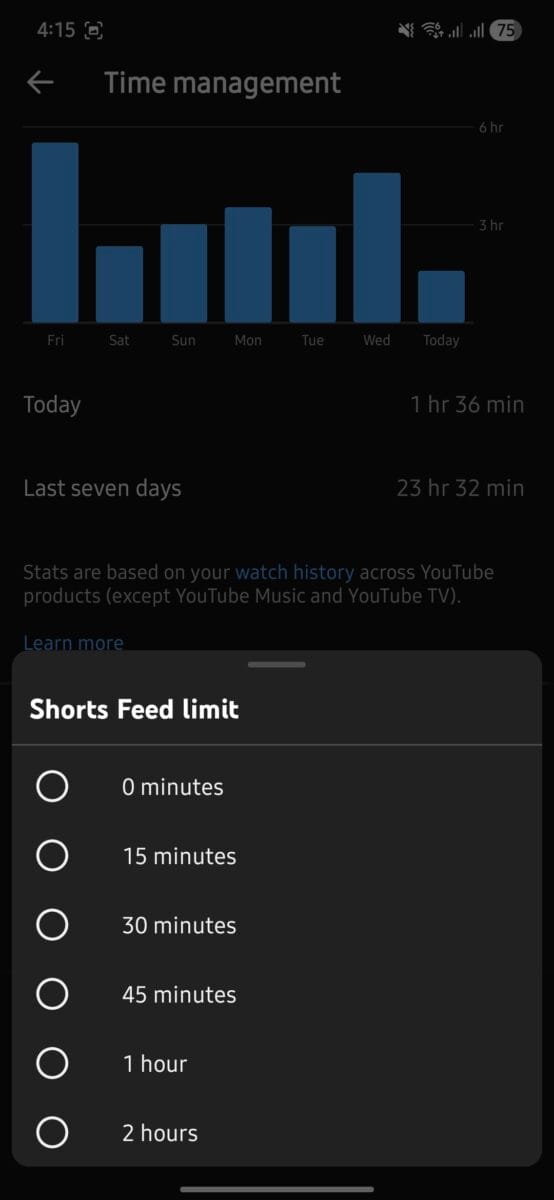 How to disable YouTube Shorts using time management settings