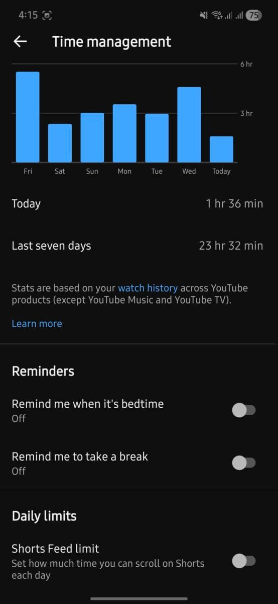 How to disable YouTube Shorts using time management settings