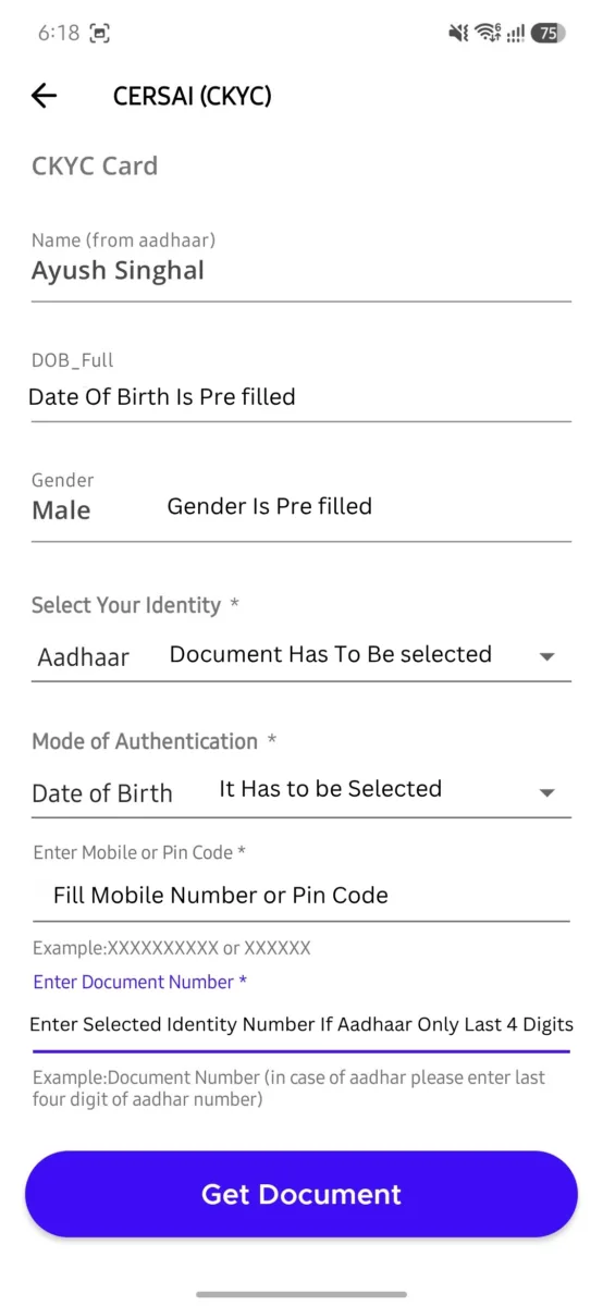 CKYC Digilocker Form