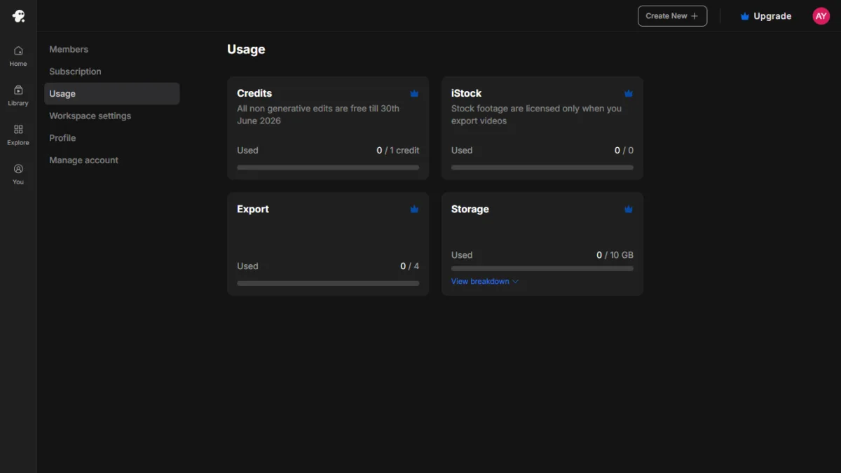 How to Make Faceless YouTube Videos with ChatGPT and Invideo AI: A Step-by-Step Guide 3 Invideo AI new account usage dashboard limits