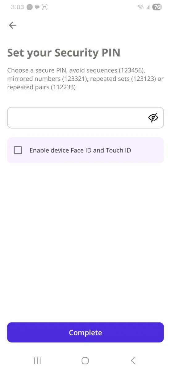 Step 7 Set your security pin