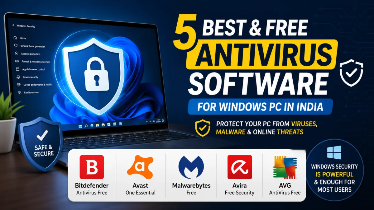 5 Best And Free Antivirus Software Popular in India (2026) — Plus, Do You Even Need One? 1 5 Best And Free Antivirus Software in India -And Why You May Not Need One - Banner