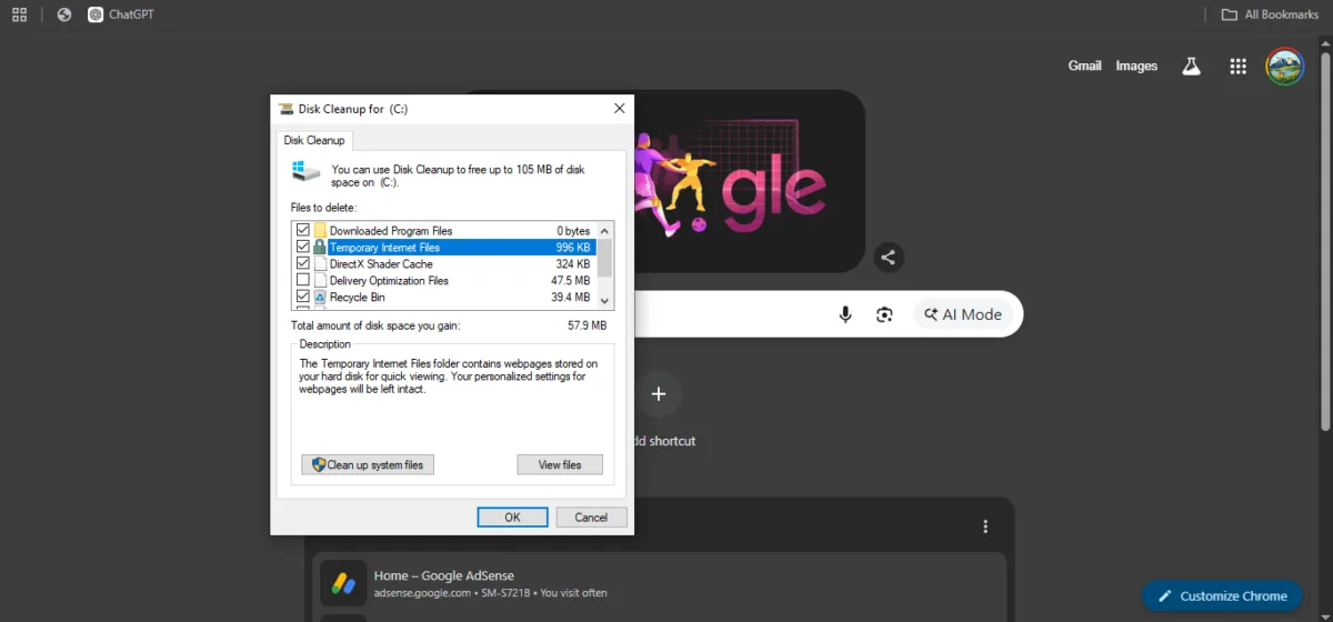 Disk Cleanup window 