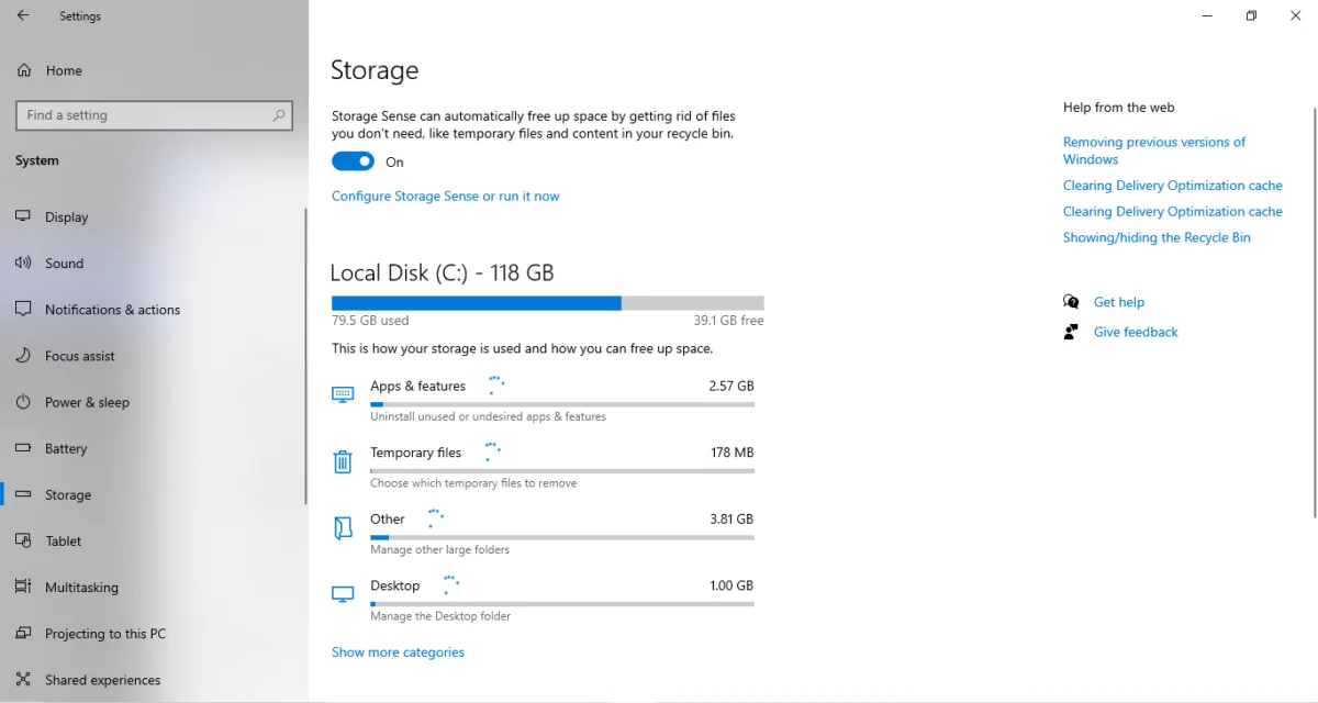 Storage Sense is already turned On