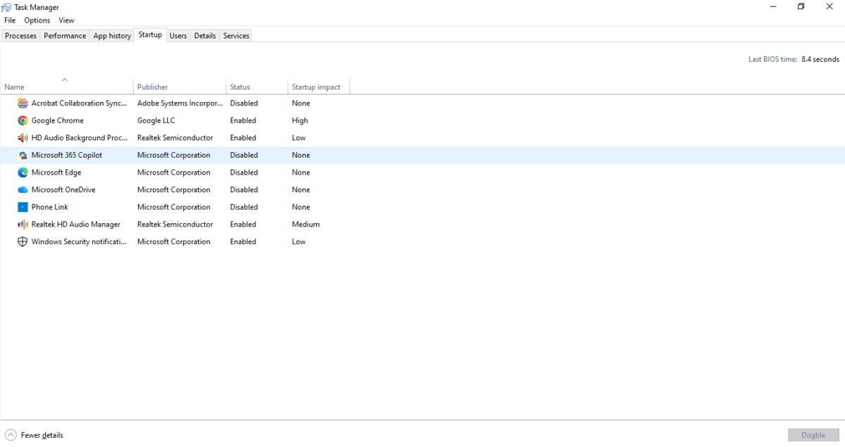 Startup tab from my 2017 Dell Inspiron