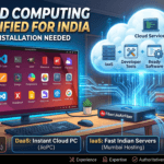 nfographic explaining what is cloud computing in simple words with Indian examples like JioPC and DigiLocker.