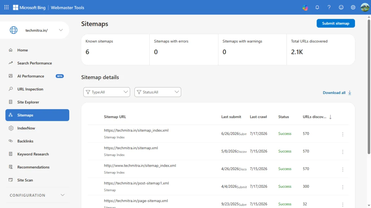 Technical SEO Checklist (2026): The Complete Guide with Real Examples 6 Bing Sitemap