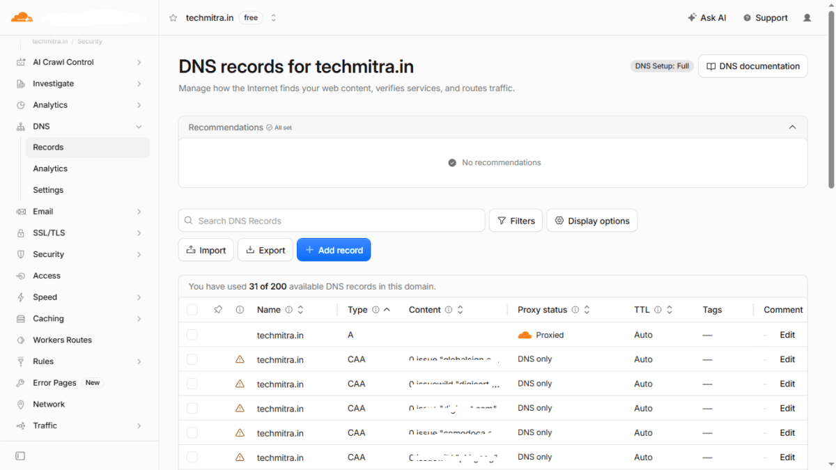 What is Brevo, Its Pricing, and How to Authenticate Your Website (Connecting DNS) 4 Cloudflare DNS records ashboard