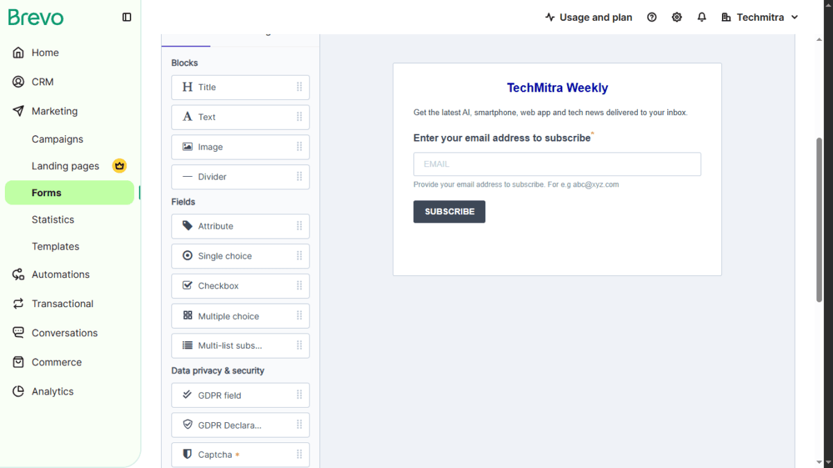 Newsletter subscription form