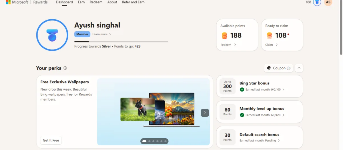Microsoft Rewards: What It Is and What You Can Actually Redeem 4 Screenshots of Microsoft reward dashboard