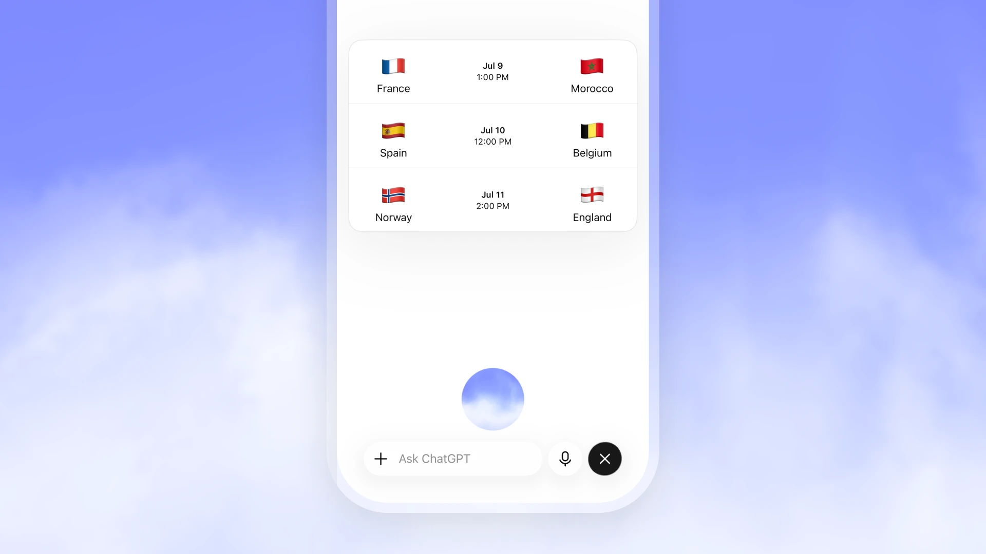 ChatGPT's Voice Assistant Just Got a Big Brain Upgrade — Here's What's New 1 The new OpenAI GPT Live interface displaying visual cards for sports schedules.