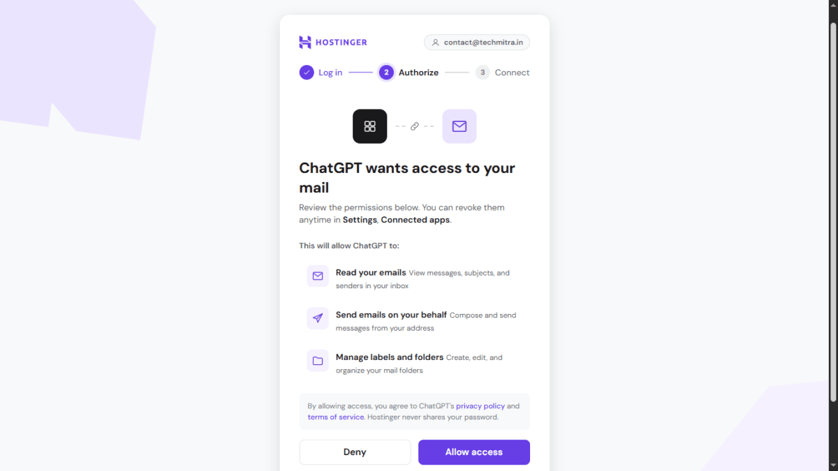 I Connected My Hostinger Mailbox to ChatGPT — Here's What Actually Happened 4 mail to chatgpt step 5