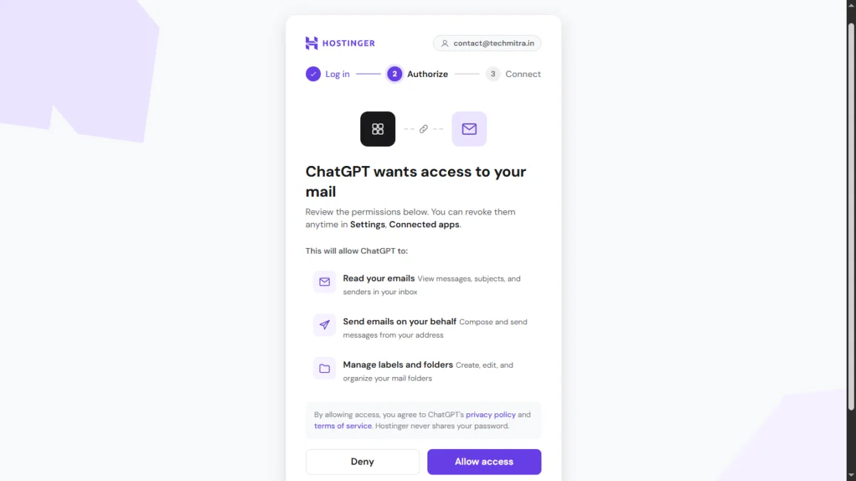 I Connected My Hostinger Mailbox to ChatGPT — Here's What Actually Happened 4 mail to chatgpt step 5