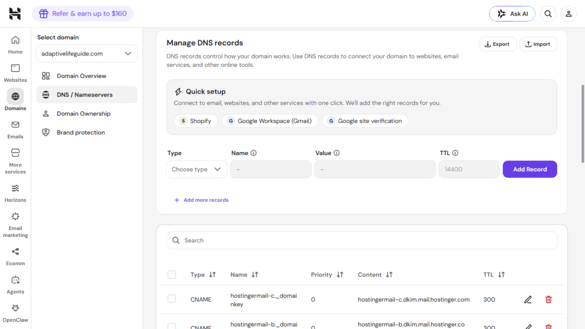 What is Brevo, Its Pricing, and How to Authenticate Your Website (Connecting DNS) 8 Hostinger Manage Domain Dashboard