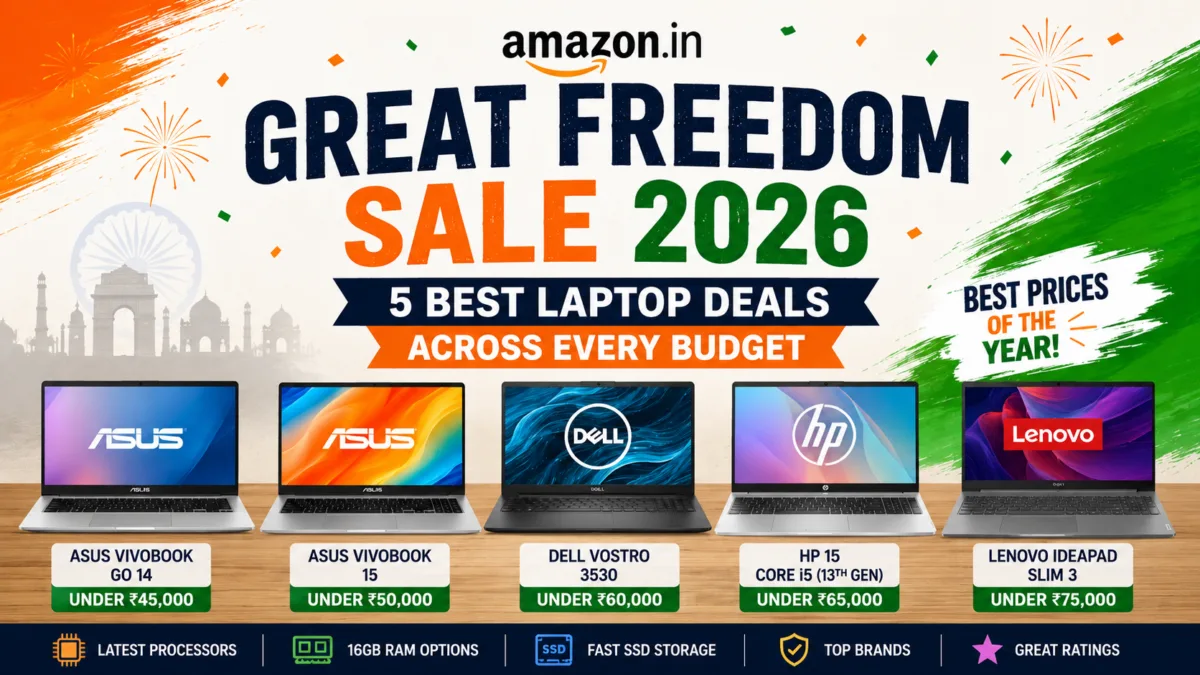 Best Laptop Deals in Amazon Great Freedom Sale 2026: 5 Picks Across Every Budget 1 Amazon Great Freedom Sale 2026: Best Laptop Deals (₹45K–₹75K)