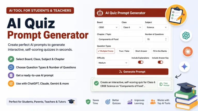 Free AI Quiz Generator Prompt Tool — No Login, No Signup