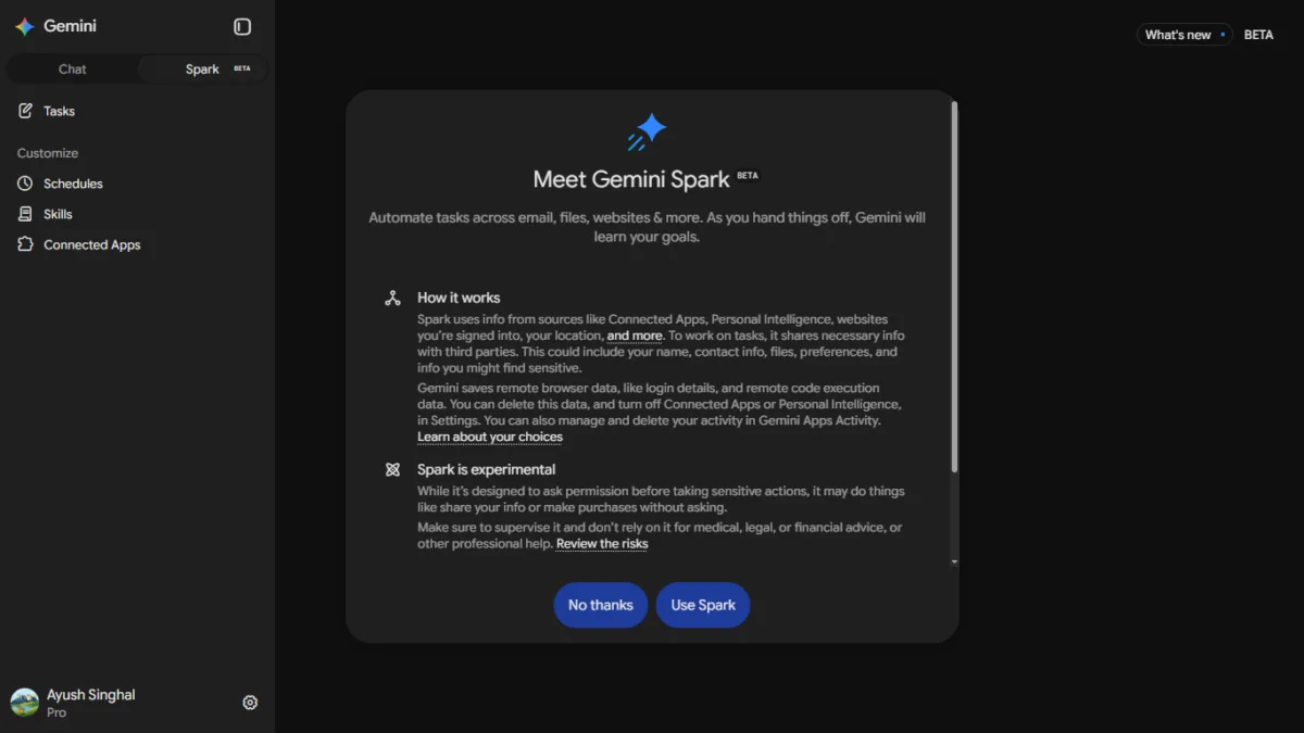 Screenshot - Google Gemini Spark AI agent Consent gate
