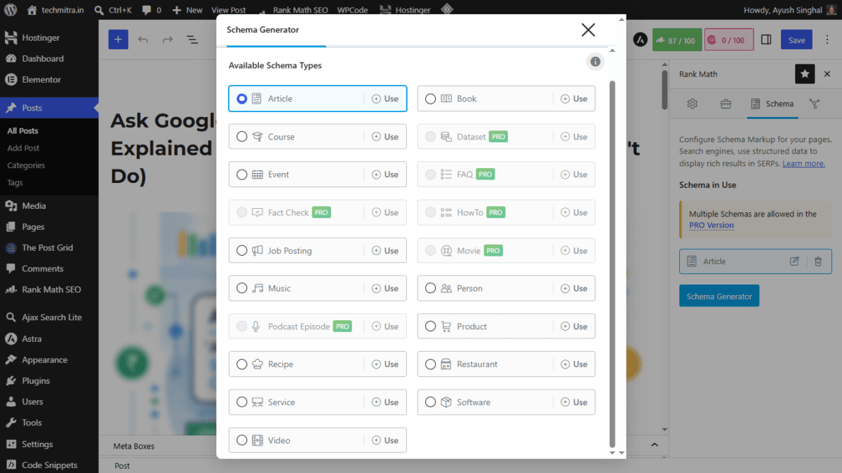 Mastering On-Page SEO with Rank Math SEO Plugin, Step-by-Step Guide (Updated) 4 Screenshot Rankmath Schema Generator