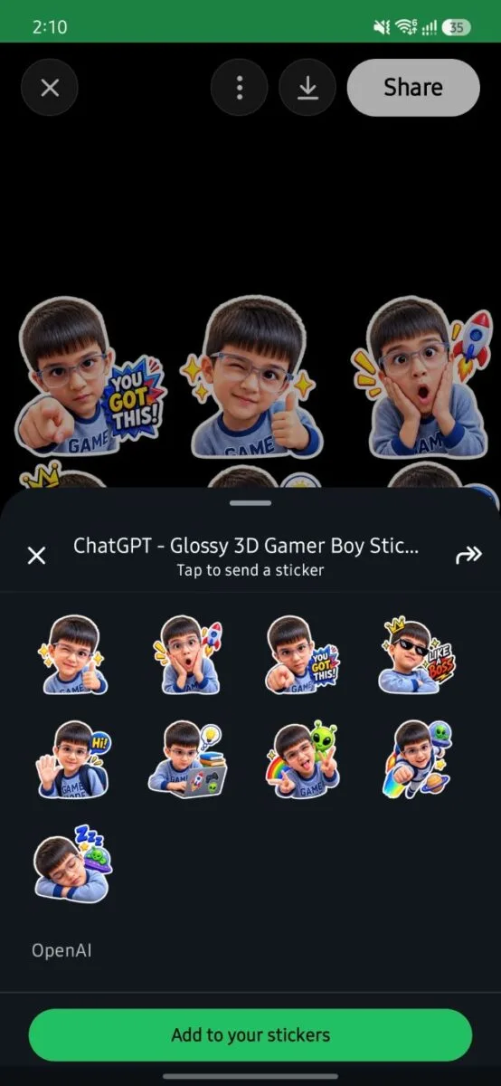 ChatGPT Sticker Generator : How to Create Custom WhatsApp and iMessage Stickers (Tested) 8 Screenshot add your stickers in whatsapp