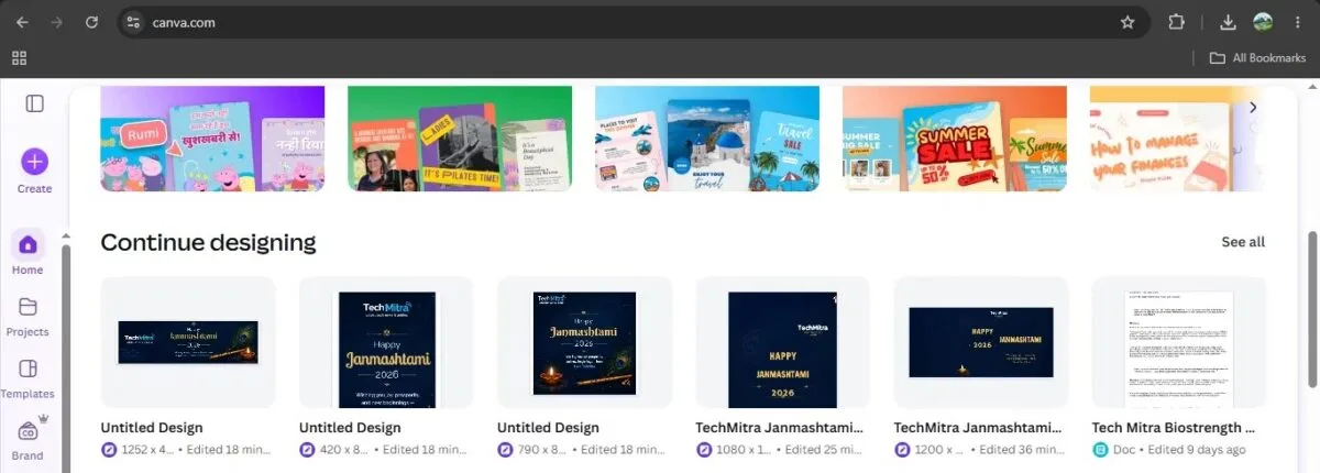 Sceenshot Canva dashboard full of "Untitled Design" entries