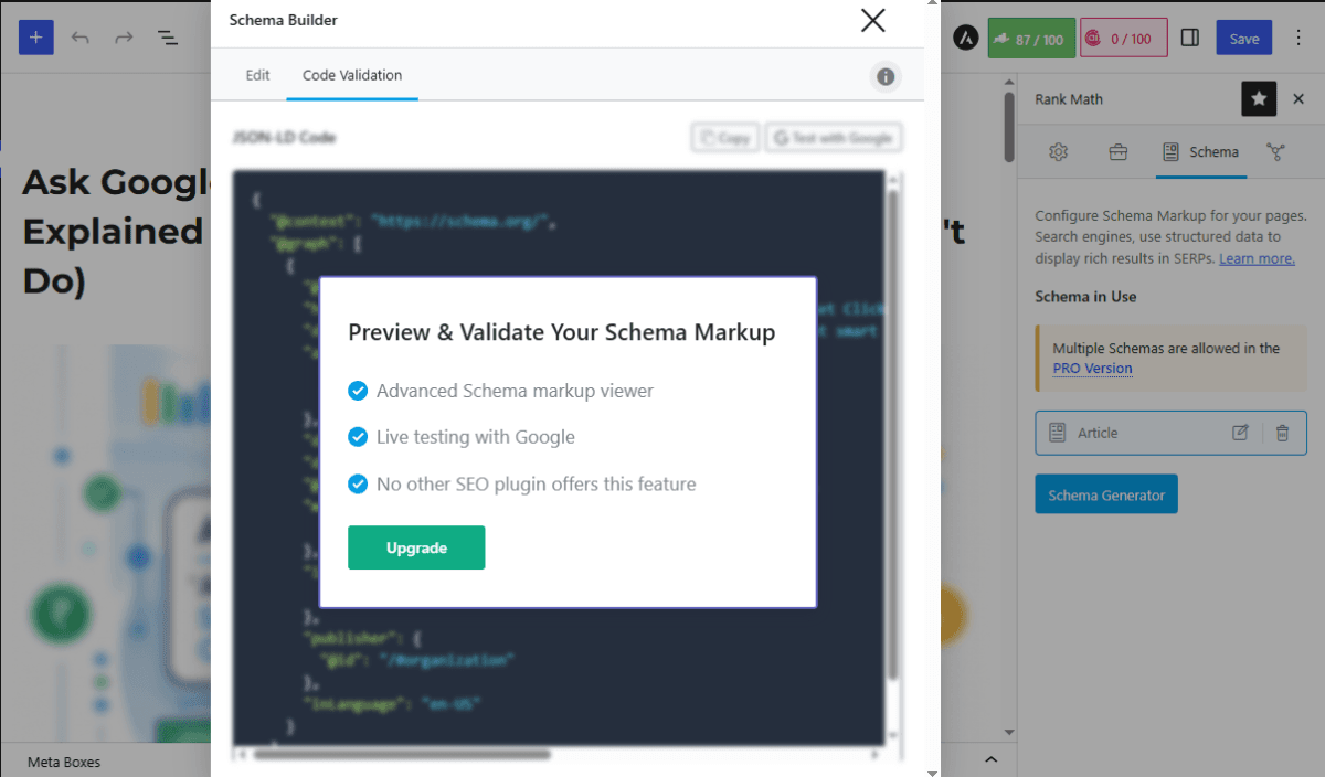 Mastering On-Page SEO with Rank Math SEO Plugin, Step-by-Step Guide (Updated) 5 Screenshot of Rankmath Schema validator e1786001502379