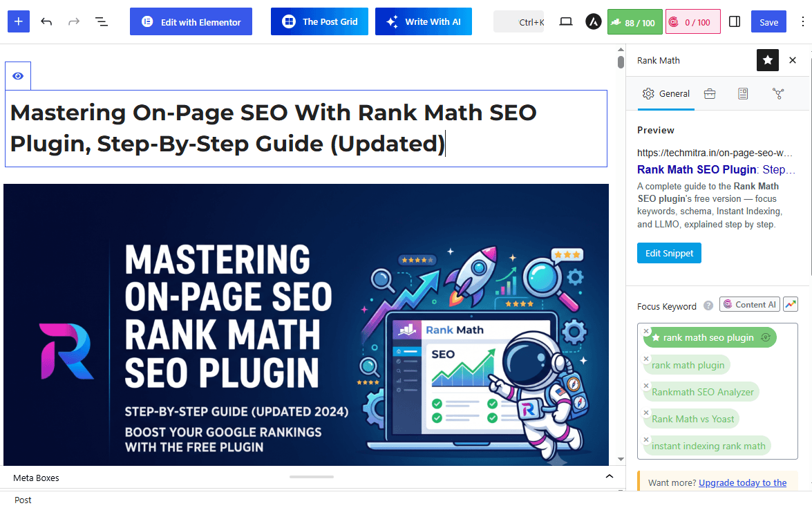 Mastering On-Page SEO with Rank Math SEO Plugin, Step-by-Step Guide (Updated) 3 Rank math SEO Plugin Right Side bar