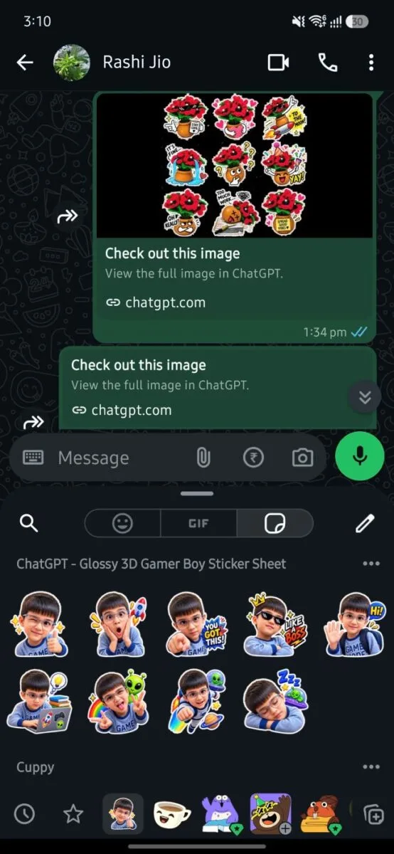 ChatGPT Sticker Generator : How to Create Custom WhatsApp and iMessage Stickers (Tested) 9 Screenshot stickers shown in whatsapp grid
