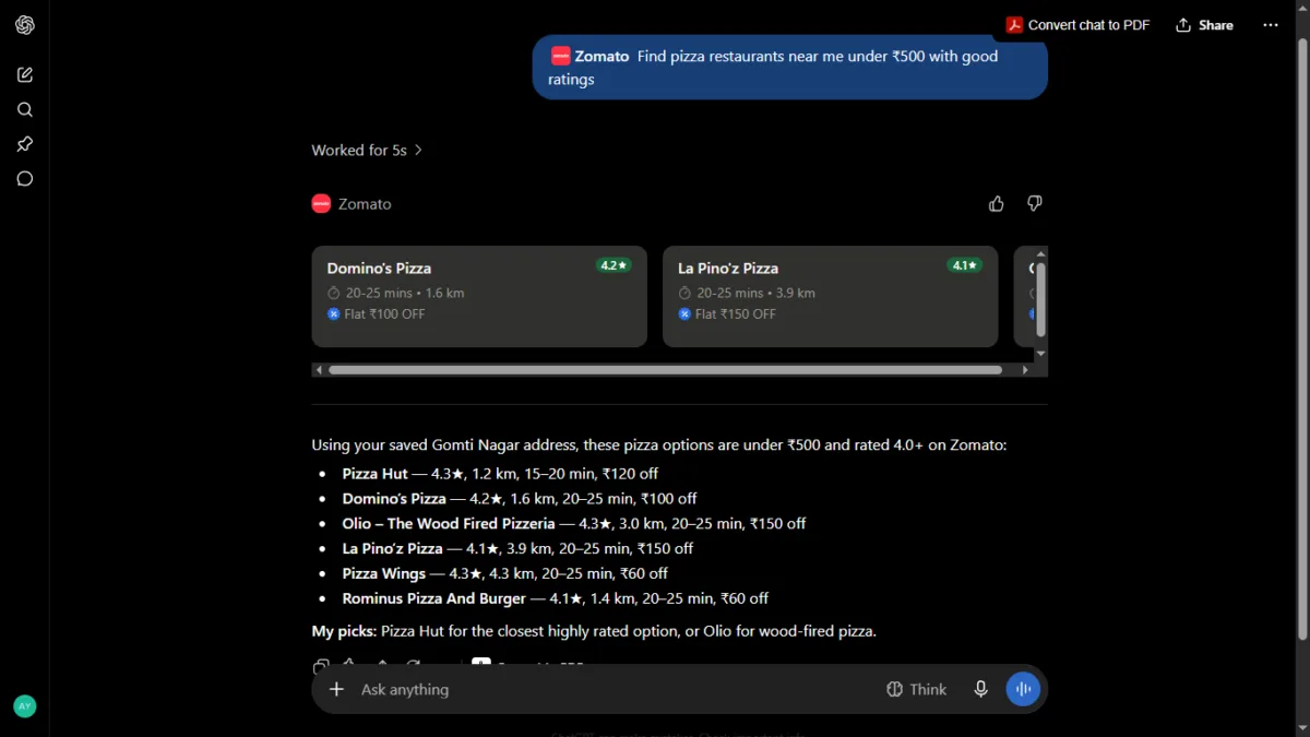I Tested ChatGPT Plugins with Zomato and Spotify — Here's What They Can Actually Do 5 Prompt for zomato