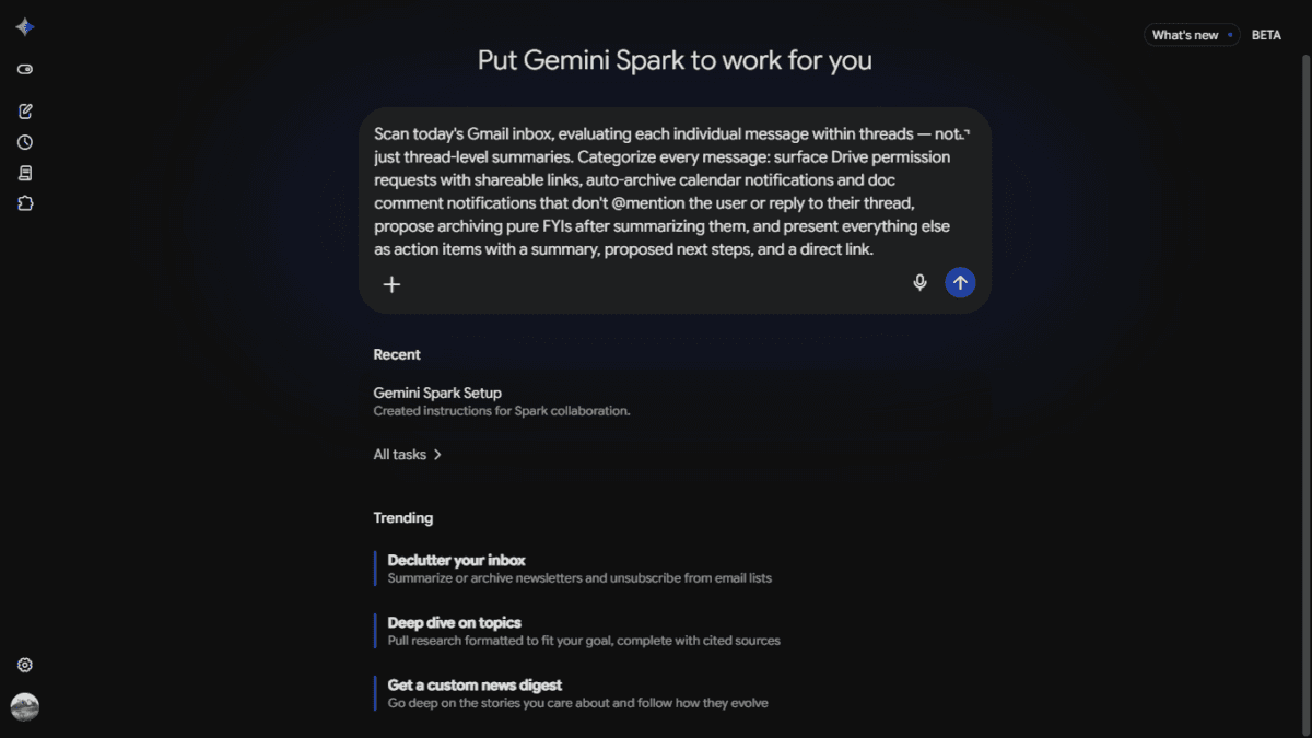 I Tested Google Gemini Spark AI Agent the Day It Launched in India — Here's What Actually Happened 3 Screenshot of First Test prompt