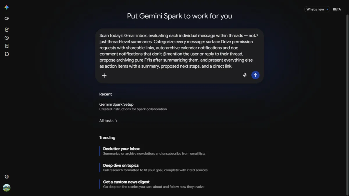 Screenshot of First Test prompt 
