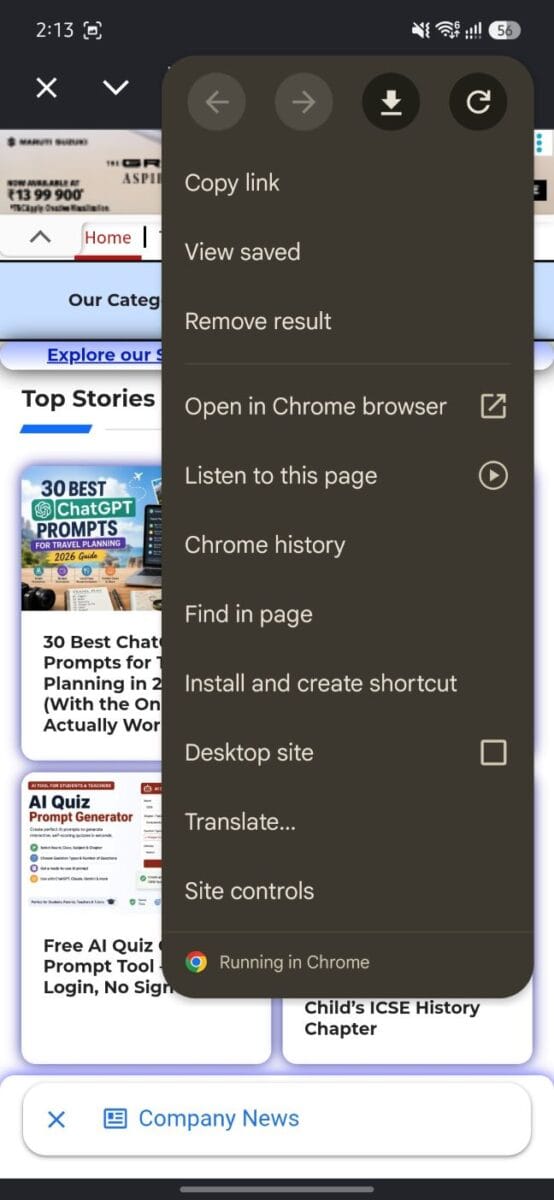 The Google App on Android: What It Actually Does (and Why It's Not the Same as Chrome) 4 three dot menu on a Google app search result showing Open in Chrome browser