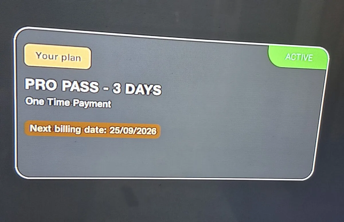 Image taken from tv After logging out and back in with my Jio number, the Pro Pass finally showed as Active on the TV.
