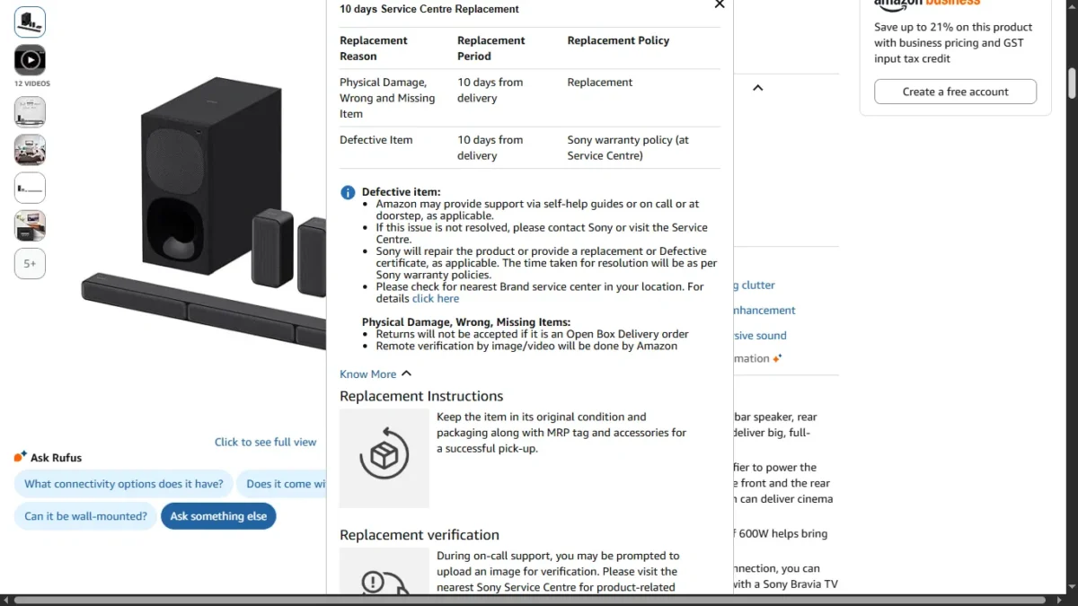 Screenshot : the popup showing the replacement reason / period / policy table]