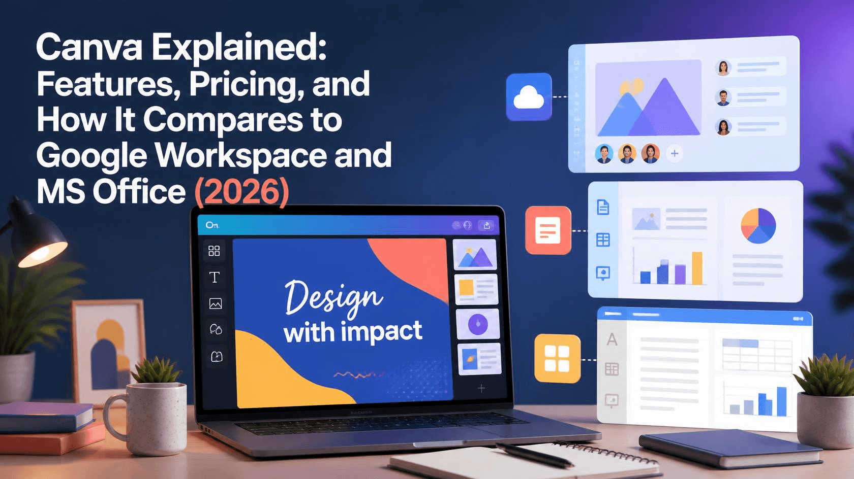 Canva Explained: Features, Pricing, and How It Compares to Google Workspace and MS Office (2026) 1 What Is Canva? Features, Pricing & AI Explained (2026)
