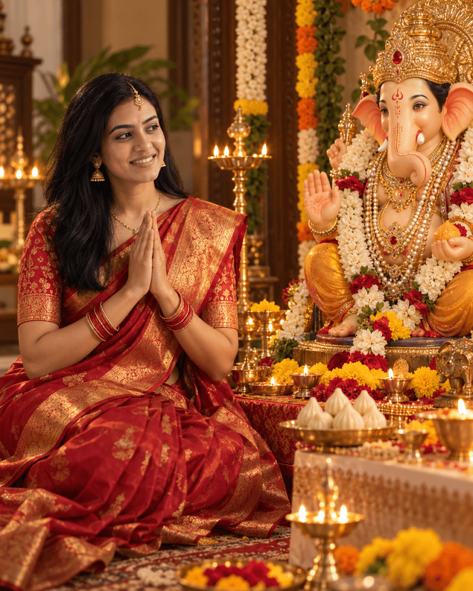 Ganesh Chaturthi AI Photo Prompts: 15 Copy-Paste Prompts to Put Yourself With Ganpati Bappa (2026) 5 result for prompt 2