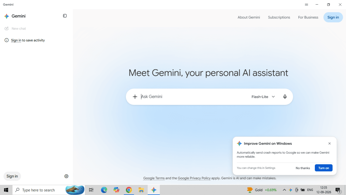 Google Gemini Windows Desktop App : I Installed It and Tested Everything — Here's What I Found 3 Screenshot - Gemini APP dashboard
