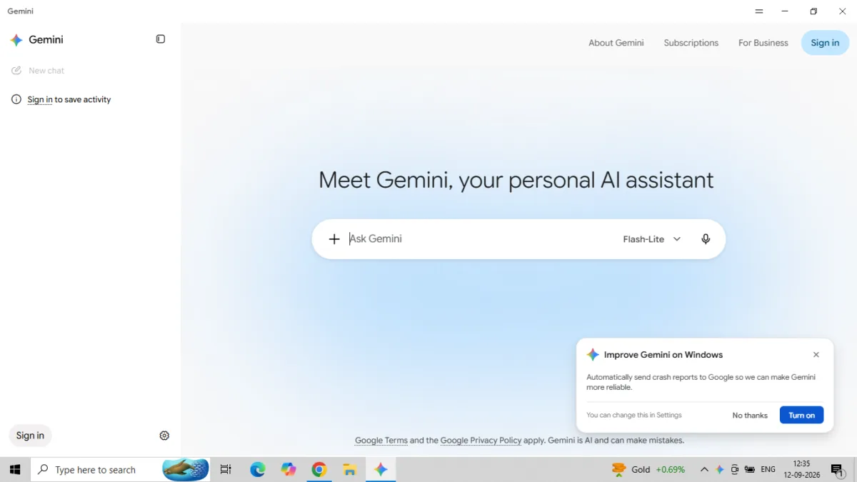 Google Gemini Windows Desktop App : I Installed It and Tested Everything — Here's What I Found 4 Screenshot - Gemini APP dashboard