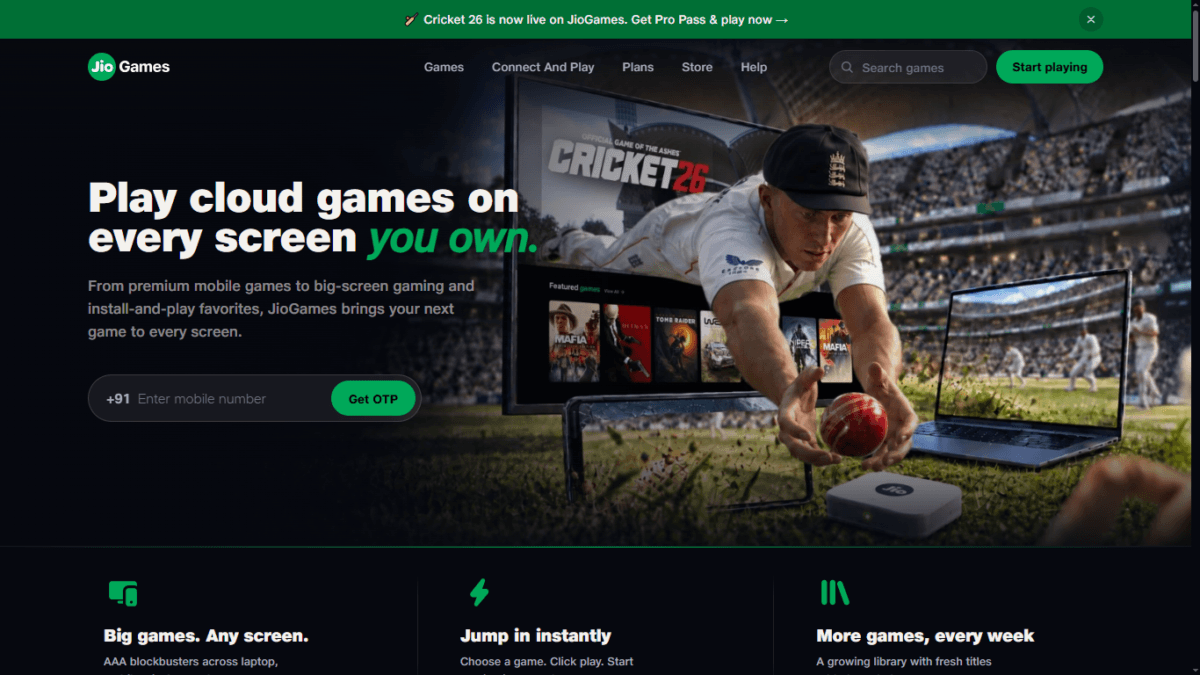 Jio Cloud Gaming Review: I Tested It on Mobile, TV and a 4GB RAM PC — Here's the Honest Truth 10 Screenshot - jio games chrome dashboard