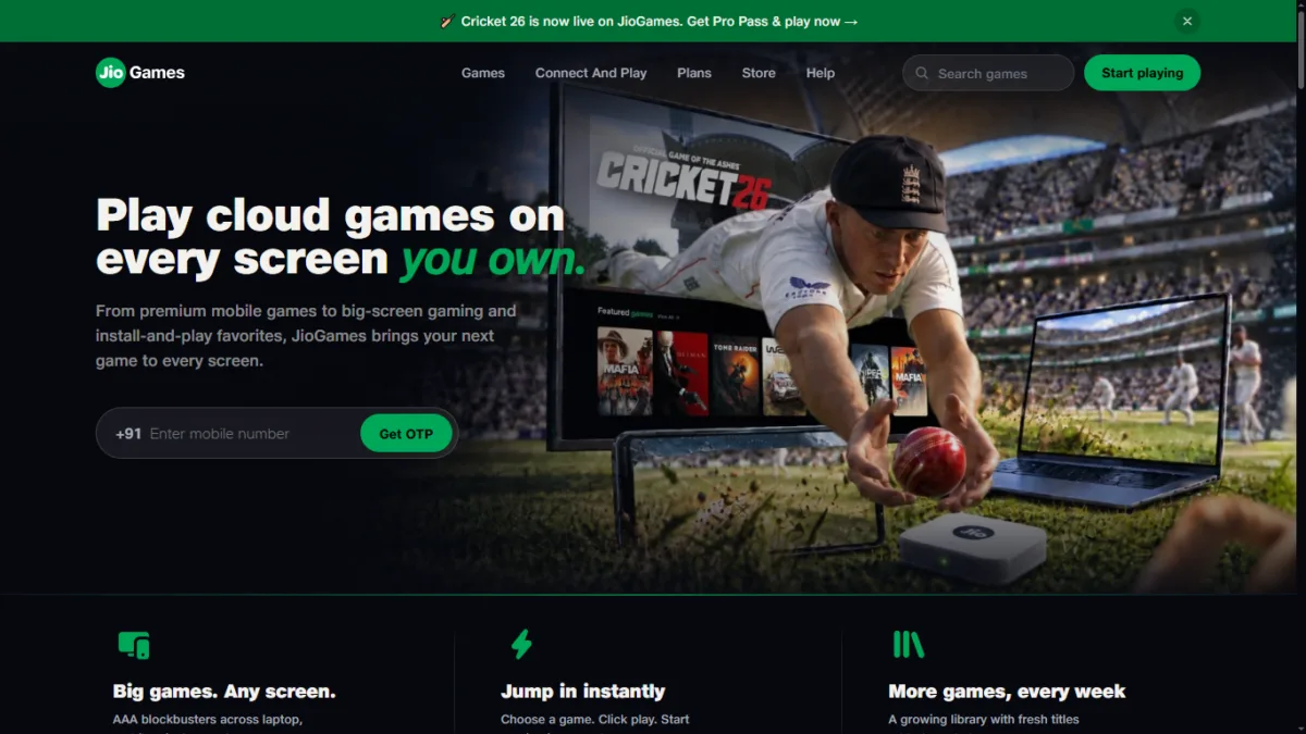 Screenshot - jio games chrome dashboard
