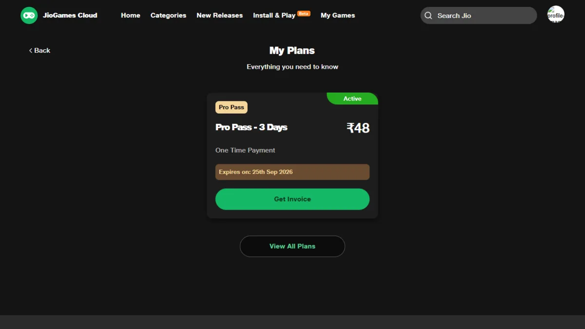 Screenshot of jio games registration
