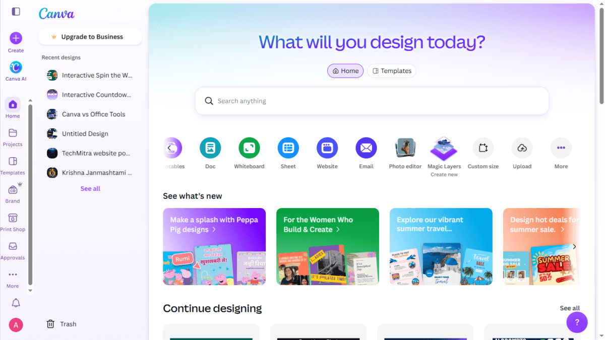 I Tested Canva's AI Photo Editing Tools — Magic Studio for Photos, Reviewed (2026) 3 SCREENSHOT:Canva dashboard showing the Magic Layers tool entry point